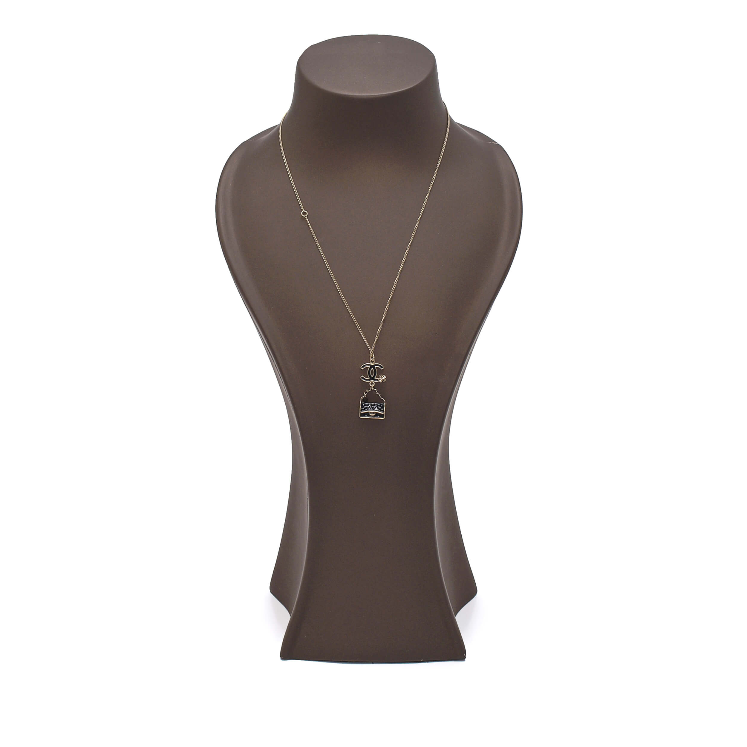 Chanel - Gold Tone&Black Bag CC Charm Necklace